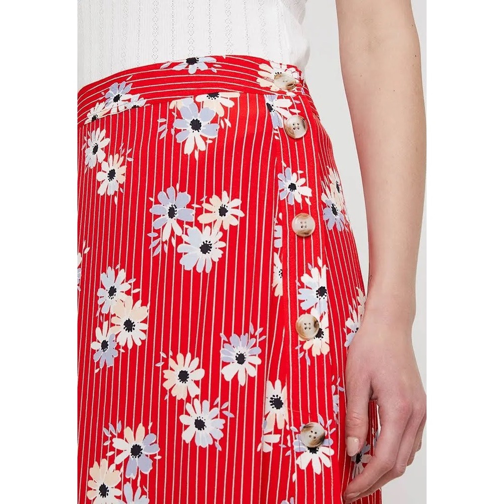 Madewell Skirt Womens 0 Side Button Daisy Society Retro Stripe Red Floral Size 4 - Picture 12 of 14
